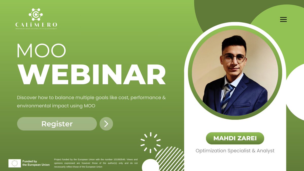 Calimero Project (@calimero_he) on Twitter photo π― Meet Madhi, Optimization Specialist & Analyst at Contactica!
Heβll be sharing insights on Multi-Objective Optimization (MOO) at the <a href="/CALIMERO_HE/">Calimero Project</a> Open Online Workshop
π
Sept 8, 2025 | π₯οΈ Online | Free
bit.ly/4fCwHPA π― Meet Madhi, Optimization Specialist & Analyst at Contactica!
Heβll be sharing insights on Multi-Objective Optimization (MOO) at the <a href="/CALIMERO_HE/">Calimero Project</a> Open Online Workshop
π
Sept 8, 2025 | π₯οΈ Online | Free
bit.ly/4fCwHPA