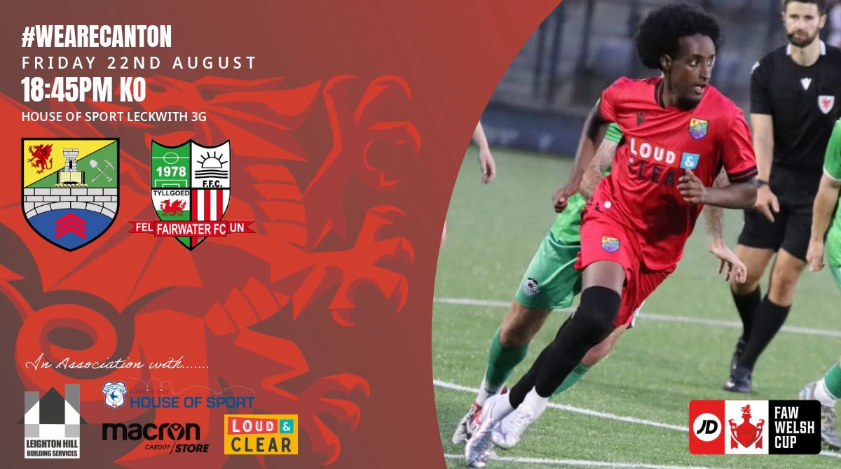 🗣️ | Up Next #DerbyDay 💥

📅 | Fri 22nd Aug 
🏆 | <a href="/FAWales/">FA WALES</a> #JDWelshCup QR2
🆚 | <a href="/WaterFC/">Fairwater FC</a> (H)
⏱️ | 6.45pm KO 
🏟️ | <a href="/HouseofSportCDF/">Cardiff City House of Sport</a> Lower3G
📫 | CF11 8AZ
🎫 | £5 adults - U18s free!

🍻 | <a href="/CantonRugbyClub/">Canton RFC</a> club will be open Pre &amp; Post Match with access to game via Lawrenny Av