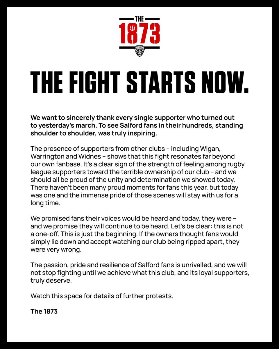 The1873_'s tweet image. There haven’t been many proud moments for Salford fans this year – but yesterday was one. 

Thank you to everyone who made their voices heard. 

This is just the beginning

The 1873