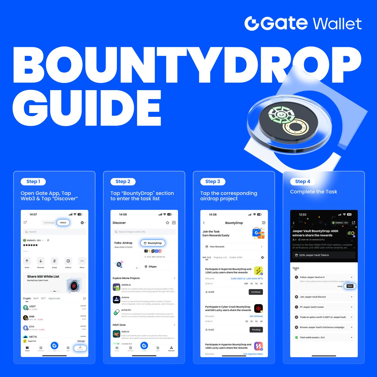 Gate Wallet (@gatewallet) on Twitter photo 🔥#GateWallet & <a href="/jaspervault/">JasperVault | Peer-to-Peer Interoperable Options</a> #BountyDrop is Live!
Complete the Tasks to Share $20,000 Jasper Vault Tokens
✅ Hold assets worth at least 10 USDT (or equivalent) in Gate Wallet across all chains.
✅ Follow Jasper Vault on X
✅ Join the Jasper Vault Discord group
✅ Trade an 🔥#GateWallet & <a href="/jaspervault/">JasperVault | Peer-to-Peer Interoperable Options</a> #BountyDrop is Live!
Complete the Tasks to Share $20,000 Jasper Vault Tokens
✅ Hold assets worth at least 10 USDT (or equivalent) in Gate Wallet across all chains.
✅ Follow Jasper Vault on X
✅ Join the Jasper Vault Discord group
✅ Trade an