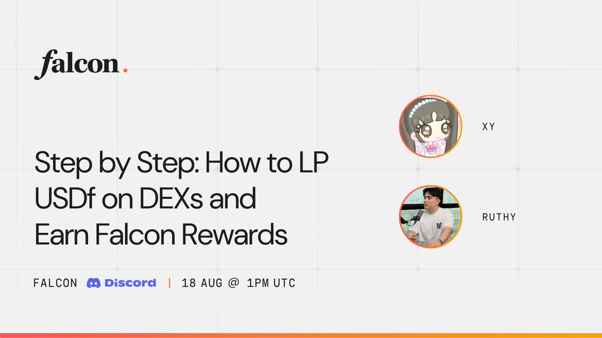📣 Last call! Join us in Discord today at 1PM UTC for a live demo.

XY from our DeFi partnerships team will guide you through:
• LPing USDf on DEXs
• Farming Merkl rewards
• Stacking Falcon Miles
• Earning Yap2Fly badges

Hosted by the one and only Ruthy👇
