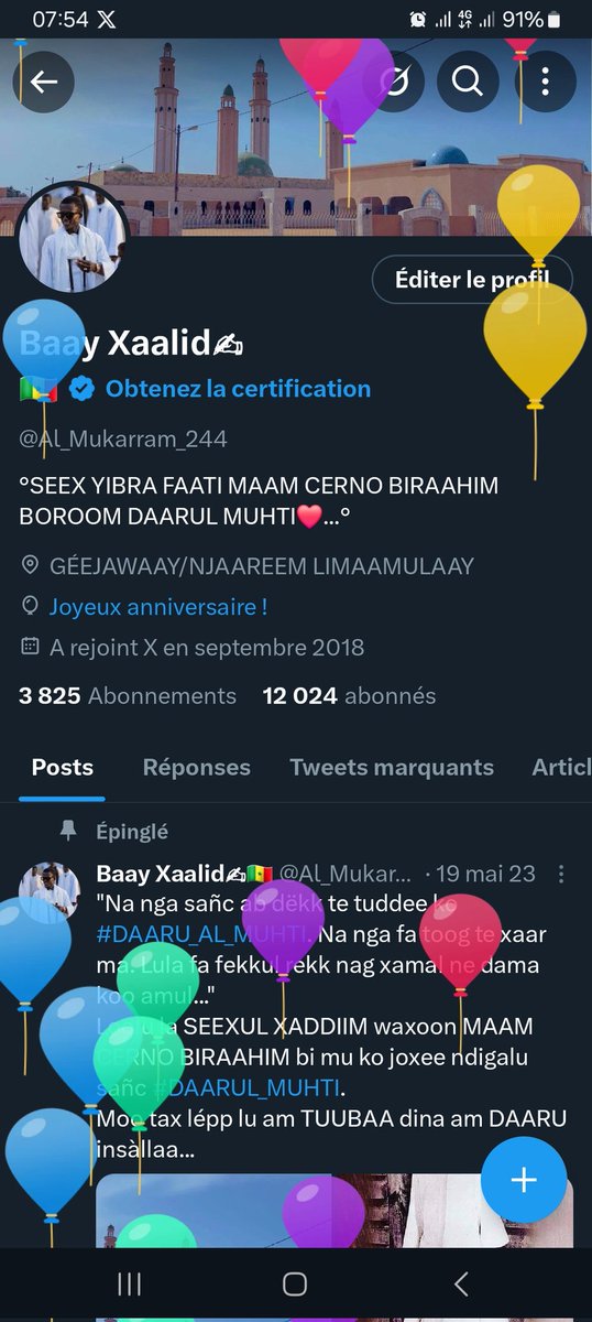 Al_Mukarram_244's tweet photo. +1🥳🎉🥳🎁...
Des ballons dans Mon profil... Et voilà une nouvelle année plus ou moins dans Ma vie.
Ñaanal leen ma ma doon #Jullit hàqan, #Murit sadduux te làq ngërëmi-ngërëm bàrkeb Seex Yibra Faati saa Waaji🤍... https://t.co/GqDz2yfA9H
