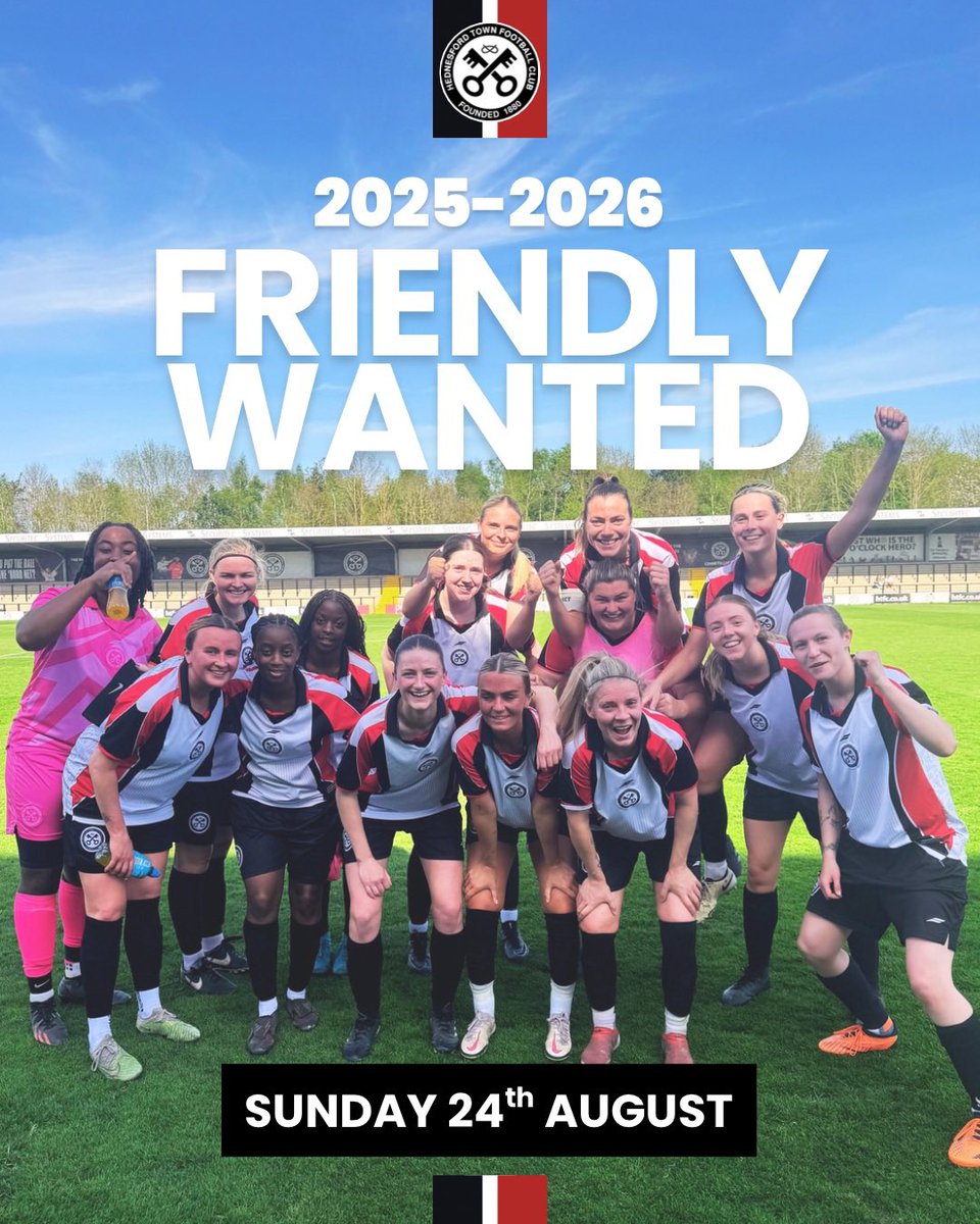FRIENDLY WANTED

Hednesford Town ladies are looking for a friendly, Sunday 24th August. If you’re interested, please get in touch!⚪️⚫️