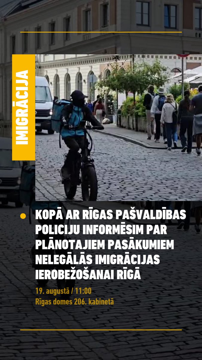 📣 Rīt, 19.augustā, plkst. 11.00 kopā ar <a href="/LapinsGirts/">Ģirts Lapiņš 🇱🇻 🇺🇦</a> un Rīgas pašvaldības policijas pārstāvjiem informēsim par plānotajiem pasākumiem nelegālās imigrācijas ierobežošanai Rīgā.

❗️Šogad no gada sākuma <a href="/RigasPP/">Rīgas pašvaldības policija</a> aizturējusi un nodevusi Valsts robežsardzei jau 20 personas, lai gan