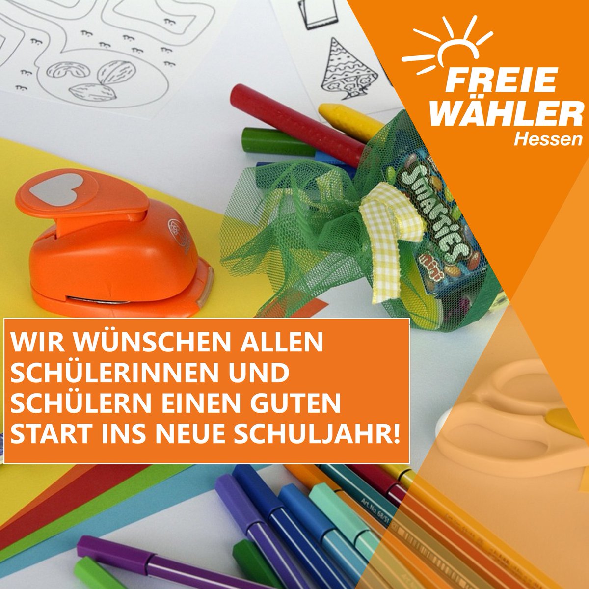 Wir wünschen allen Schülerinnen und Schülern in Hessen einen guten Start ins neue Schuljahr! Und allen jungen Menschen, die jetzt in die Schule kommen, wünschen wir einen tollen Beginn für diesen neuen Lebensabschnitt!

#FreieWähler #Hessen #Schule #Schuljahr #Einschulung