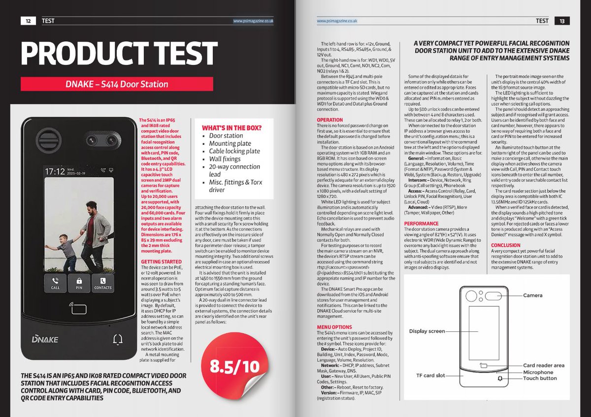 DNAKE (@dnaketechnology) on Twitter photo 🎉 DNAKE S414 scores 8.5/10 by <a href="/psimagazine/">PSI Magazine</a>!
“A compact yet powerful facial recognition door station.”
📖 Review: psimagazine.co.uk/tested-dnake-s…
🔍 Demo? 📩 sales01@dnake.com
#DNAKE #SmartIntercom #AccessControl 🎉 DNAKE S414 scores 8.5/10 by <a href="/psimagazine/">PSI Magazine</a>!
“A compact yet powerful facial recognition door station.”
📖 Review: psimagazine.co.uk/tested-dnake-s…
🔍 Demo? 📩 sales01@dnake.com
#DNAKE #SmartIntercom #AccessControl