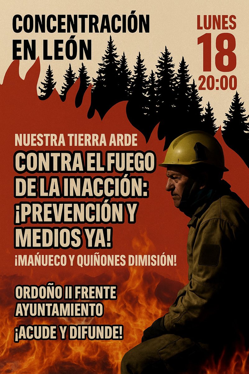 pce_cyl's tweet photo. ¡Nuestra tierra 🌎 arde 🔥🔥!
Concentraciones el León y Ponferrada hoy lunes.
¡Acude con mascarilla!
¡ Contra el fuego de la inacción: prevención y medios ya!
¡Mañueco dimisión!
#MañuecoDimision #QuiñonesDimision #leonesp
#cyl.#juntacyl #incendios #forestales #bomberos https://t.co/1wn7JHMBvZ