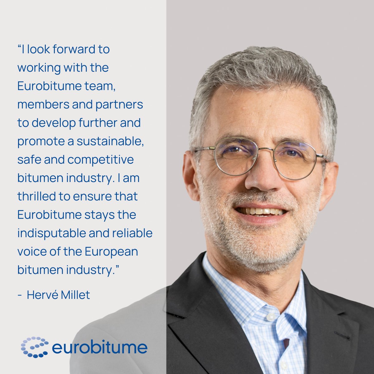 📣Join us in welcoming our new Director General, Hervé Millet, to Eurobitume!

With over 13 years in trade association leadership, Hervé is well versed in European regulations relating to REACH, sustainability, and carbon footprint reduction.

Read more: ow.ly/pral50WHnBI