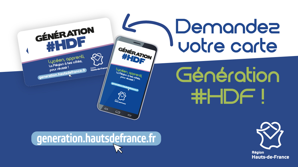 hautsdefrance's tweet photo. 📢 Avis aux lycéens et apprentis des #hautsdefrance ! Les inscriptions pour obtenir votre carte #GenerationHDF sont ouvertes !
👉 Vous avez déjà une carte ? Pas de panique : le renouvellement se fait tout seul !
💬 Vous avez des questions ? https://t.co/J7Ref0y4o5 https://t.co/rMtgehkPs3