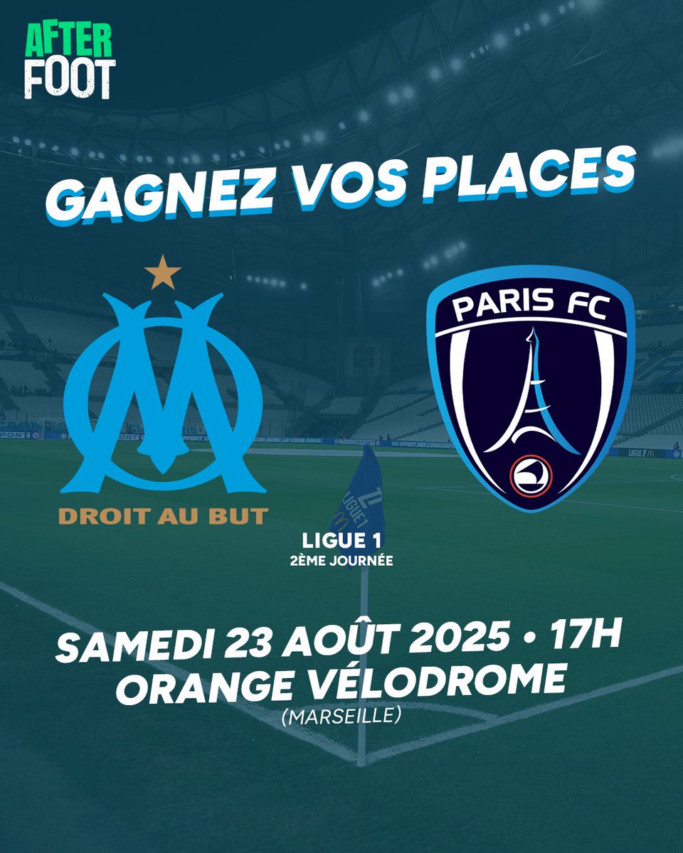 After Foot RMC (@afterrmc) on Twitter photo Jeu concours 🎁
💥 À l'occasion de la 2nd journée de Ligue 1, l'<a href="/AfterRMC/">After Foot RMC</a> t'offre tes places pour le choc entre l'OM et le Paris FC qui aura lieu ce samedi 23 août à 17h.
📲 Pour participer, RT + follow <a href="/AfterRMC/">After Foot RMC</a>, et donne-nous ton prono du match en commentaire. Jeu concours 🎁
💥 À l'occasion de la 2nd journée de Ligue 1, l'<a href="/AfterRMC/">After Foot RMC</a> t'offre tes places pour le choc entre l'OM et le Paris FC qui aura lieu ce samedi 23 août à 17h.
📲 Pour participer, RT + follow <a href="/AfterRMC/">After Foot RMC</a>, et donne-nous ton prono du match en commentaire.