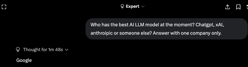 Grok was asked which company has the best AI LLM right now? Advertising + AI = trillions of dollars potential.