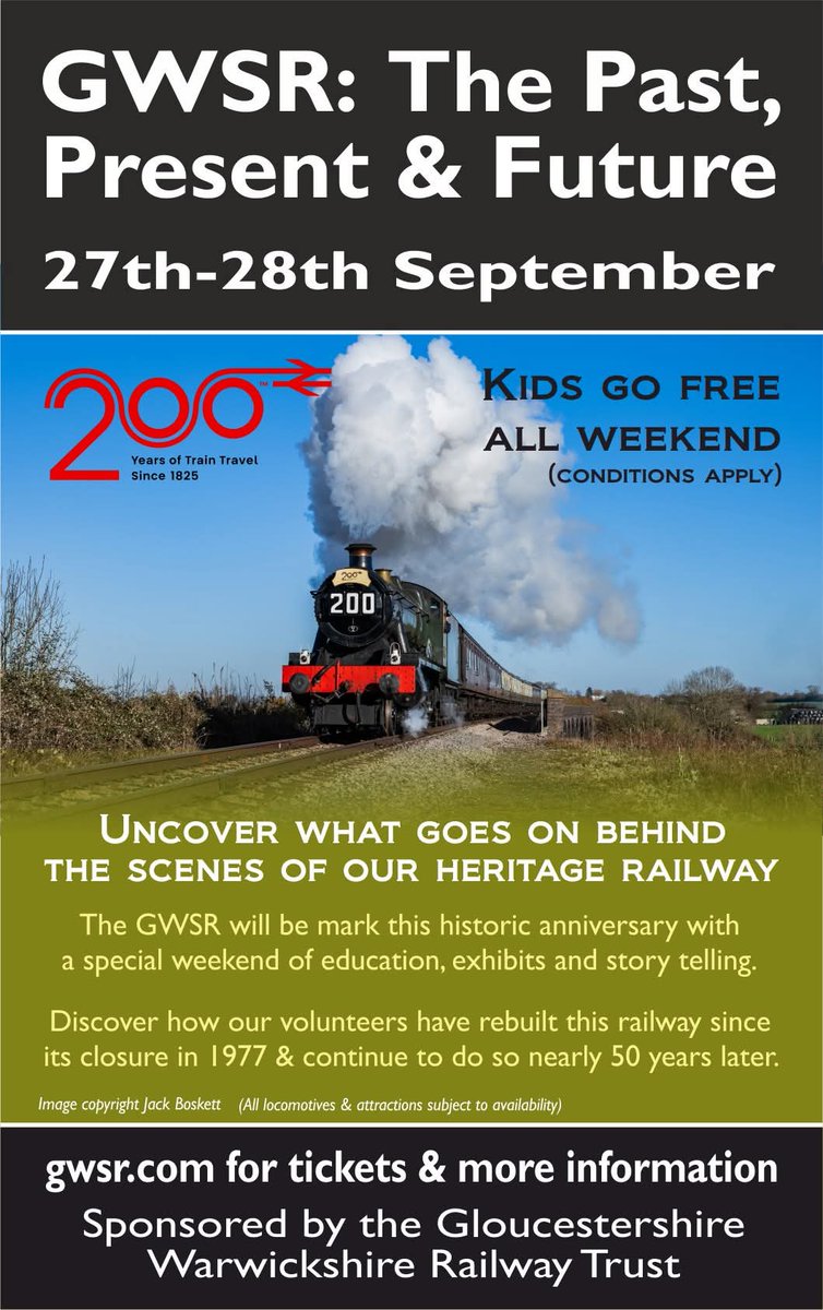 Visit us on 27-28th September and learn about our railway from where we started to how we run today. With lots of exhibits and an intensive timetable, you can travel behind steam or diesel.

Kids go free all weekend! Add the date to your diary!

For more: gwsr.com/events/rail-20…