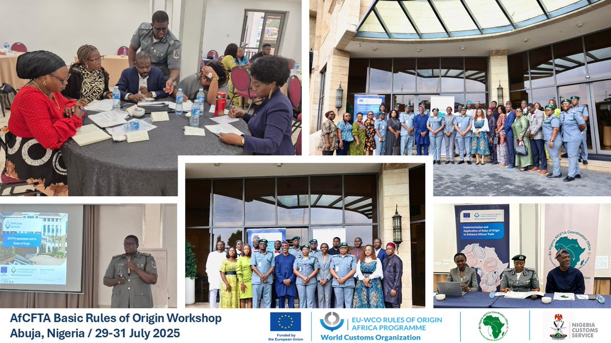 WCO_OMD's tweet photo. L’OMD soutient le Bureau de coordination de la ZLECAf au Nigéria 🇳🇬 pour renforcer les compétences en matière de règles d’origine parmi ses parties prenantes
➡️ https://t.co/wiREkfeFP6

#OMD #Douane #Origine #ProgrammeUE_OMD #RoOAfricaProgramme @CustomsNG https://t.co/7Z4LlKZxmt