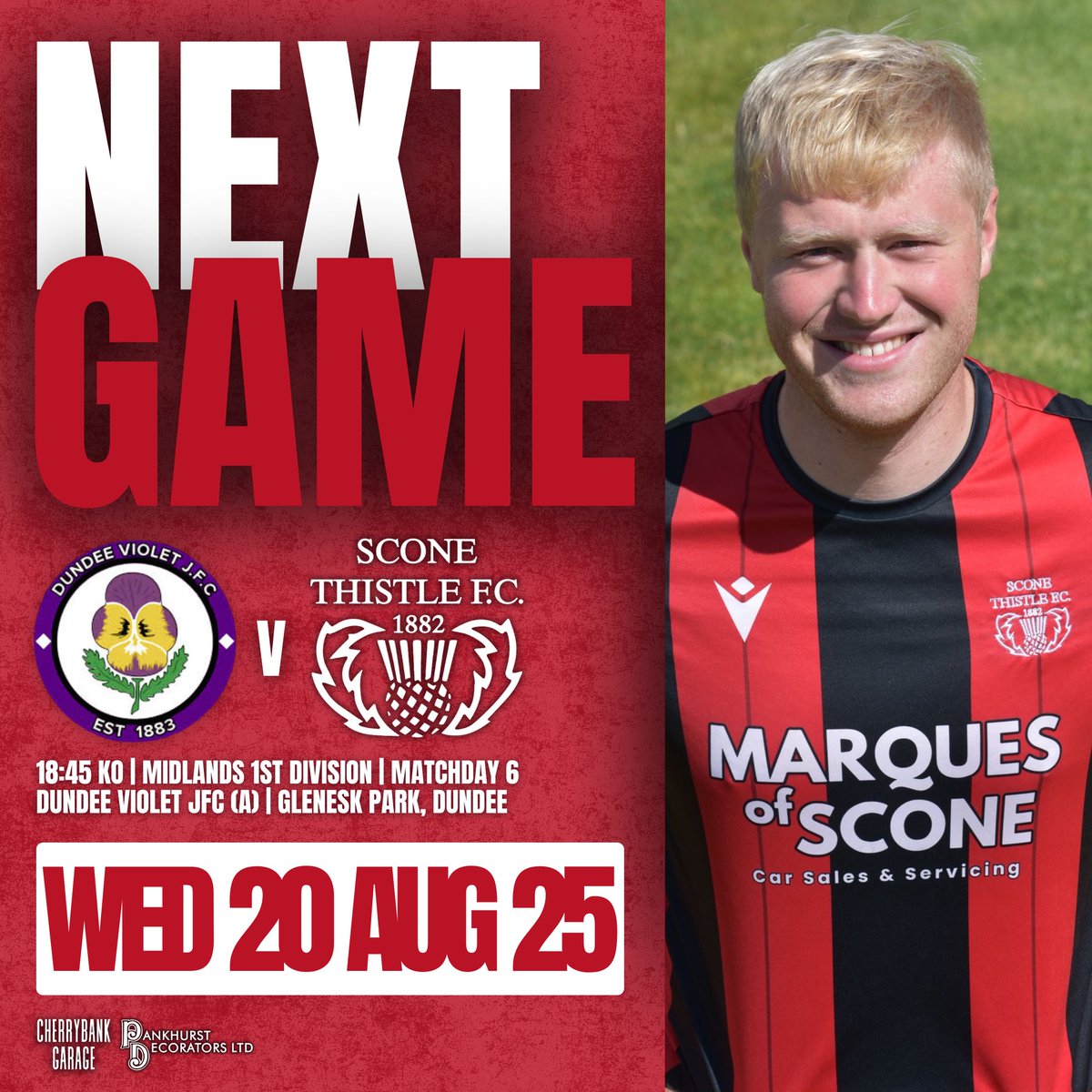 Scone Thistle FC (@sconethistlefc) on Twitter photo ๐๐๐๐ ๐๐ผ๐๐ || Dundee Violet JFC (A)
๐ Midlands 1st Division
๐๏ธ Wed 20th Aug โ25
๐ Dundee Violet JFC
๐ Glenesk Park, Dundee
โฐ 18:45 KO
โฌ ๐๐ผ๐๐พ๐๐ฟ๐ผ๐ ๐๐๐๐๐๐๐๐ โฌ
Cherrybank Garage | Pankhurst Decorators
๐ดโซ๏ธ | #TheJaggies ๐๐๐๐ ๐๐ผ๐๐ || Dundee Violet JFC (A)
๐ Midlands 1st Division
๐๏ธ Wed 20th Aug โ25
๐ Dundee Violet JFC
๐ Glenesk Park, Dundee
โฐ 18:45 KO
โฌ ๐๐ผ๐๐พ๐๐ฟ๐ผ๐ ๐๐๐๐๐๐๐๐ โฌ
Cherrybank Garage | Pankhurst Decorators
๐ดโซ๏ธ | #TheJaggies