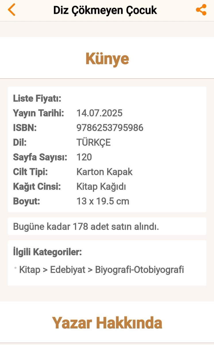 📖 Diz Çökmeyen Çocuk
14 Temmuz’da yayımlandı ve kısa sürede 178 okura ulaştı.
Hikâyemin bu kadar insana dokunması bana hem ilham hem de cesaret verdi.
Bundan sonra kendimi daha çok geliştirerek, daha iyisini başarmak için çabalayacağım.
kitapyurdu.com/kitap/diz-cokm…
#DizÇökmeyenÇocuk