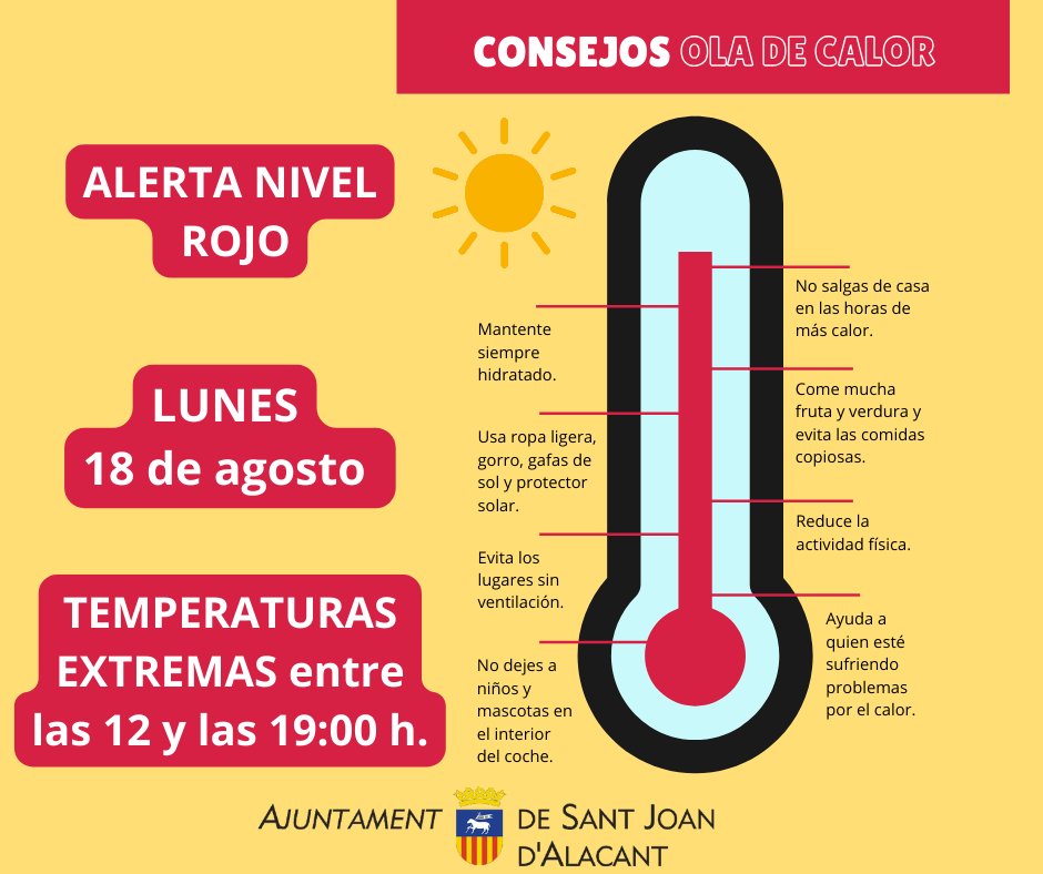 sant_joan's tweet photo. 📷📷 𝐀𝐥𝐞𝐫𝐭𝐚 𝐑𝐎𝐉𝐀 18 AGOSTO 𝐩𝐨𝐫 𝐓𝐄𝐌𝐏𝐄𝐑𝐀𝐓𝐔𝐑𝐀𝐒 𝐄𝐗𝐓𝐑𝐄𝐌𝐀𝐒 𝐞𝐧 𝐒𝐚𝐧𝐭 𝐉𝐨𝐚𝐧  📷📷 𝐀𝐥𝐞𝐫𝐭𝐚 𝐑𝐎𝐉𝐀 18 D'AGOST 𝐩𝐞𝐫 𝐓𝐄𝐌𝐏𝐄𝐑𝐀𝐓𝐔𝐑𝐄𝐒 𝐄𝐗𝐓𝐑𝐄𝐌𝐄𝐒 𝐚 𝐒𝐚𝐧𝐭 𝐉𝐨𝐚𝐧    #santjoanseguridad #oladecalor https://t.co/z9tQLLJJVh