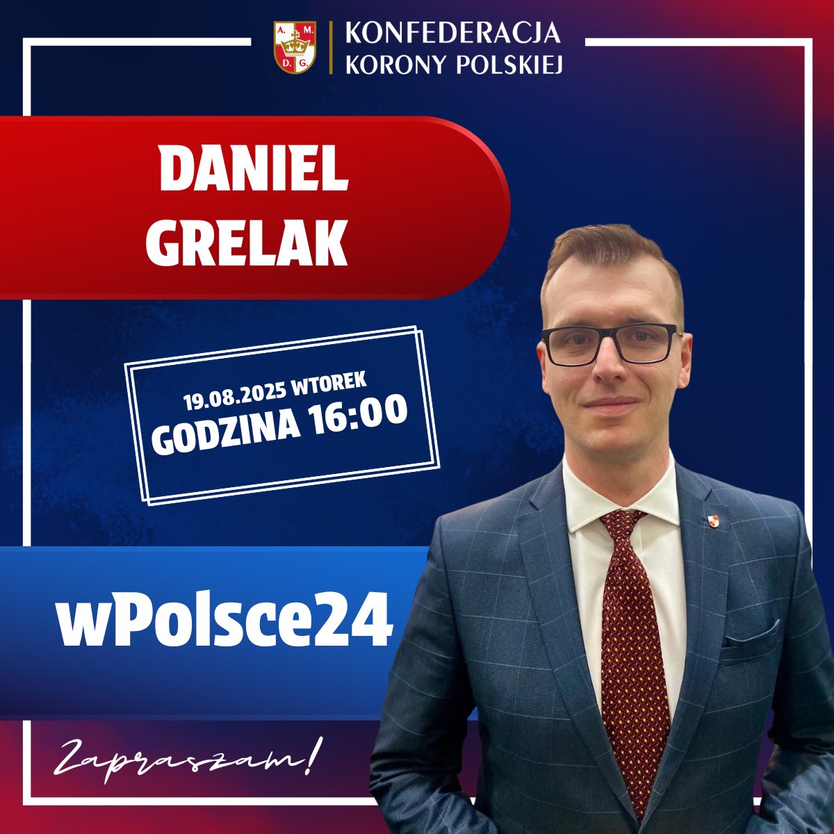 #KoronaWMediach
Jutro gościem na antenie telewizji <a href="/wPolscepl/">wPolsce24 🇵🇱 #TuJestPolska</a> będzie <a href="/GrelakPL/">Daniel Grelak</a>.
Polecamy Państwa uwadze!
#KonfederacjaKoronyPolskiej