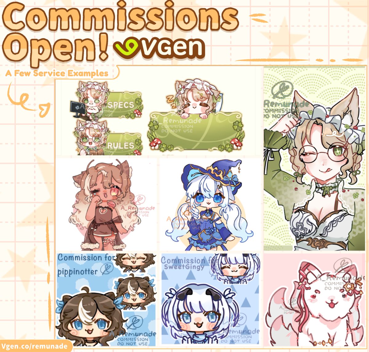 ⭐️ C0MMlSSlON 0PEN⭐️
🔁 &amp; 💛 Appreciated !

Reminder that my commies are open on Vgen!!
I included a few samples below, Thank you to anyone who is interested in hiring me &gt;&lt;!!

VGen link below ⤵️

#VGenComms #commissionsopen