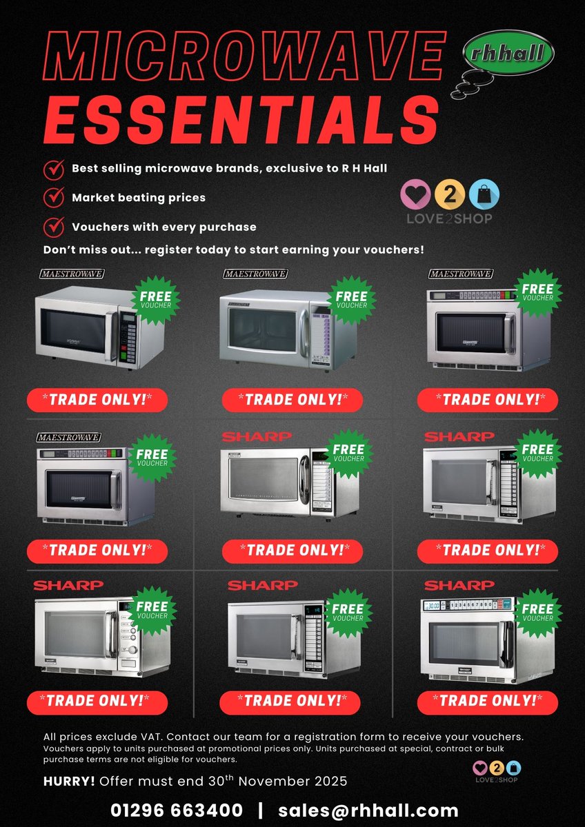 STARTS TODAY! Our trade only Microwave Essentials offer features our bestselling exclusive models, all at market beating prices, PLUS vouchers with every purchase! Register today to start earning...