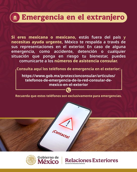 Embajada de México en Austria (@embamexaua) on Twitter photo ¿Eres turista en #Austria, #Eslovaquia o #Eslovenia y perdiste o te robaron tu pasaporte? Mándanos un correo para orientarte consulmexaustria@sre.gob.mx y revisa esta información: Pasaportes
#AcércateATuConsulado
Celular de emergencia 24 horas/365 días del año:
+43-699-1042-0075 ¿Eres turista en #Austria, #Eslovaquia o #Eslovenia y perdiste o te robaron tu pasaporte? Mándanos un correo para orientarte consulmexaustria@sre.gob.mx y revisa esta información: Pasaportes
#AcércateATuConsulado
Celular de emergencia 24 horas/365 días del año:
+43-699-1042-0075