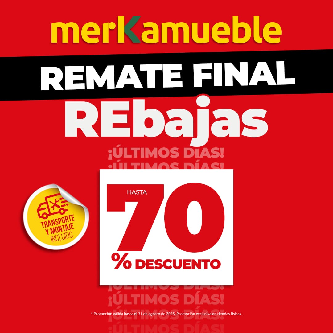 🚨 Ha llegado el REMATE FINAL de las REBAJAS de Merkamueble 🚨 con descuentos de ¡hasta el 70%! 😱💥
Pero cuidado 👉 hay que RE-accionar rápido, porque se acaban ⏰
#Merkamueble #Rebajas #RemateFinal #Salones #Muebles #Sofa #Dormitorios #Juveniles #Colchones #Interiorismo