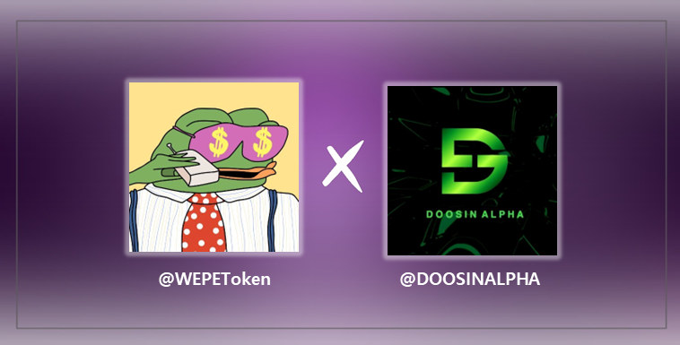DOOSIN ALPHA (@doosinalpha) on Twitter photo We are excited to announce our partnership with <a href="/WEPEToken/">Wall Street Pepe</a>
$WEPE is a memecoin first and foremost, based on the Wallstreet PEPE meme, native to the Ethereum network. Main character is PEPE with the money-eyes sunglasses in wall street attire
The WEPE NFT is purely for the We are excited to announce our partnership with <a href="/WEPEToken/">Wall Street Pepe</a>
$WEPE is a memecoin first and foremost, based on the Wallstreet PEPE meme, native to the Ethereum network. Main character is PEPE with the money-eyes sunglasses in wall street attire
The WEPE NFT is purely for the