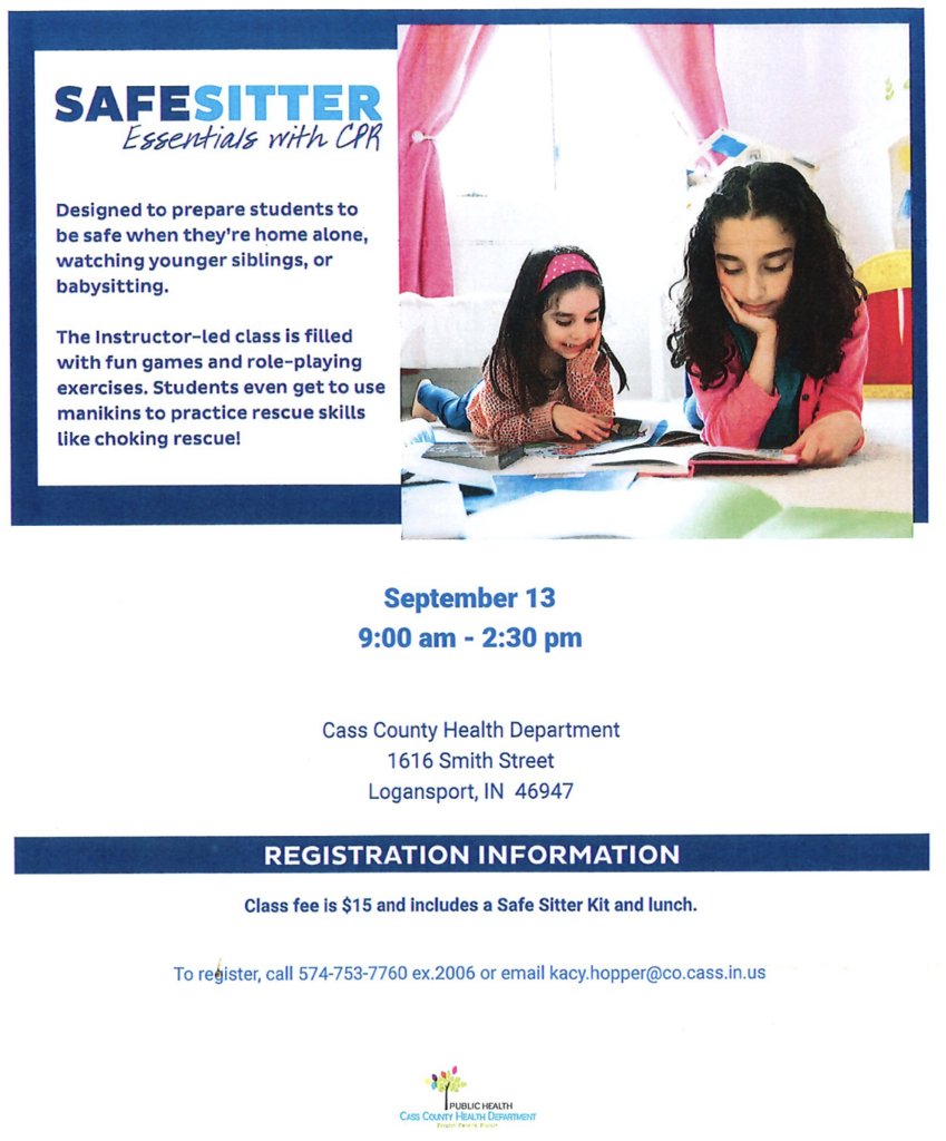 Here is information on a free Safe Sitter class from the Cass County Health Department.