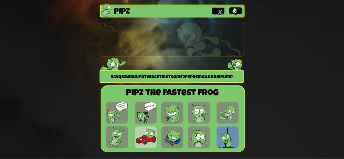 $Pipz the fastest frog website is now live⚡️ 
every $Pipz arts will be posted on the website too.

pipz.fun