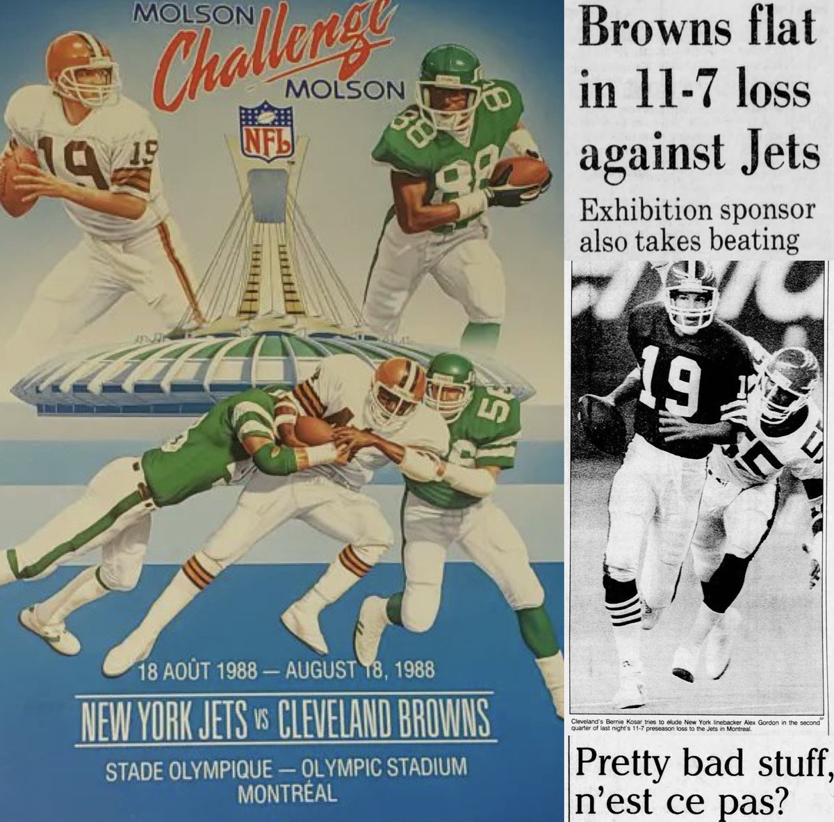 MrCleveland_216's tweet image. August 18, 1988: Le Browns🏈

#DawgPound venture to Montreal to play NY Jets in pre-season game

Browns lose 11-7 in ‘The Molson Challenge'

Sponsor Molson Brewery also took a financial beating, expecting French-speaking, hockey-loving fans to show up...they didn't

#OhCanada 🇨🇦