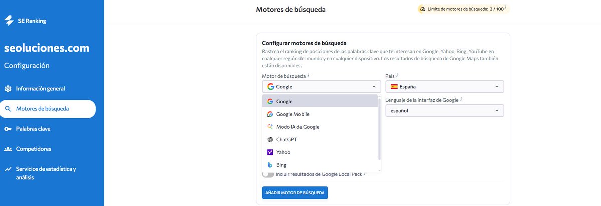 David Ayala (@soywebmaster) on Twitter photo 🔎 Ya puedes configurar como "motor de búsqueda" ChatGPT en los proyectos de <a href="/SERankingES/">SE Ranking en español</a> para controlar la evolución de los resultados 🔎 Ya puedes configurar como "motor de búsqueda" ChatGPT en los proyectos de <a href="/SERankingES/">SE Ranking en español</a> para controlar la evolución de los resultados