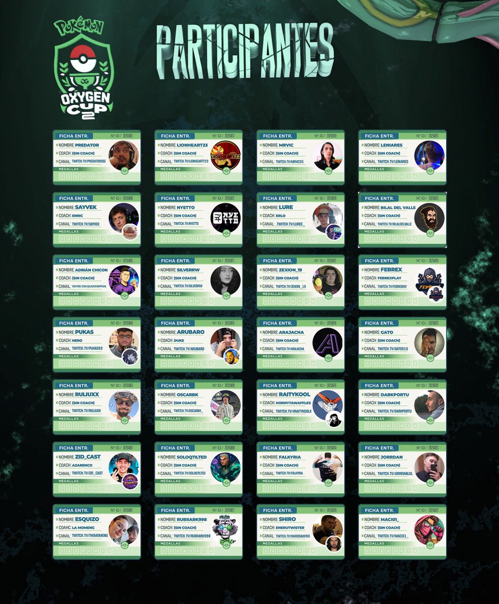 GamingOxygen's tweet photo. ¡Os recordamos todos los participantes del locke de Pokémon Esmeralda! 🏆

Si ponéis en Twitch el hashtag #OxygenCup2 podréis ver quién está en directo 💚

#HungryForSuccess https://t.co/2lYs5S72hv