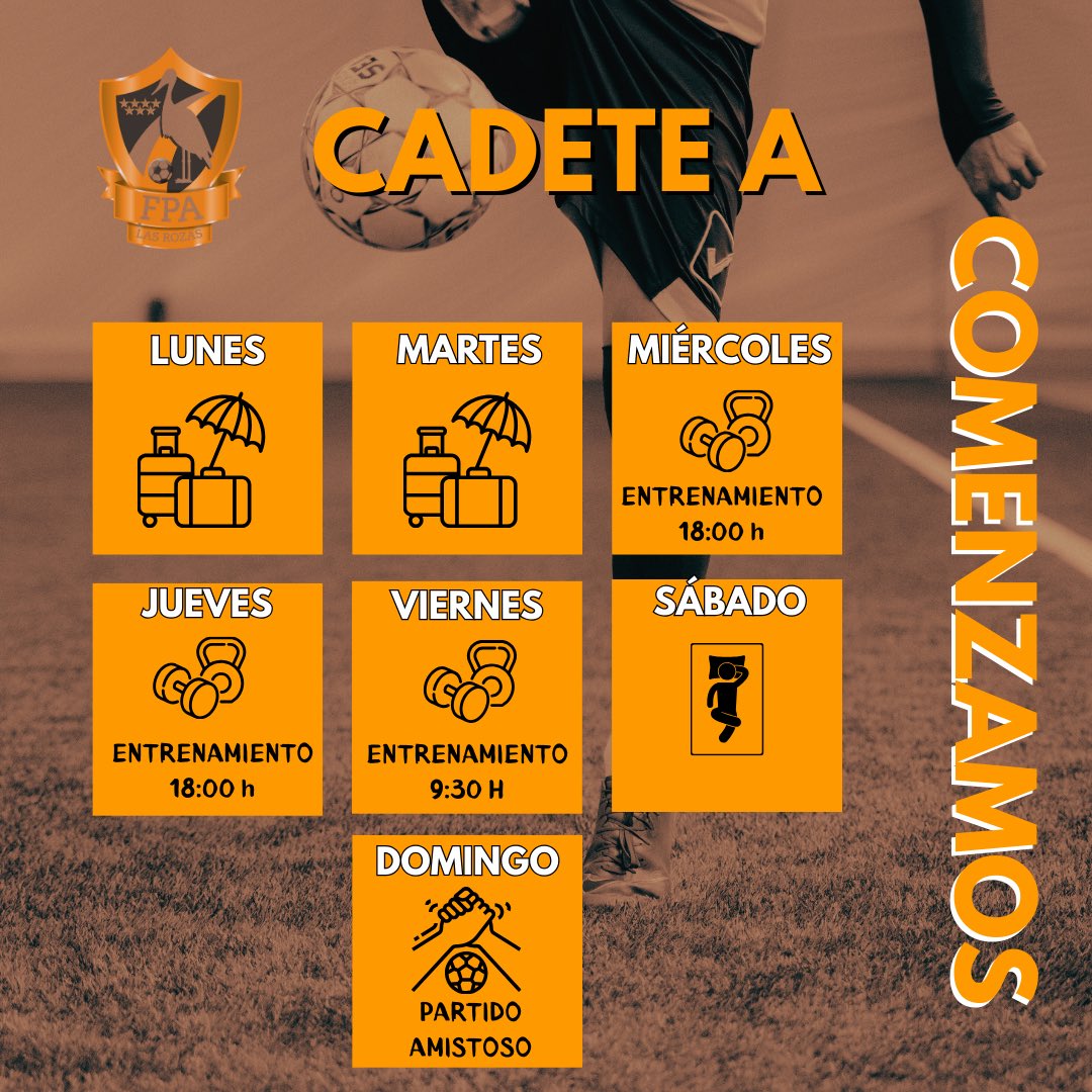 Planning del 18 al 24 de agosto de nuestro equipos:

SENIOR
CADETE A

💪🏼🍊🧡