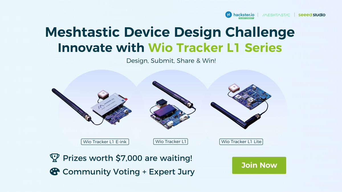 Hackster.io (@hacksterio) on Twitter photo Build the future of off-grid communication in @SeeedStudio and <a href="/TheMeshtastic/">Meshtastic</a>'s new design challenge!
Let's see how you reimagine what's possible with scalable, low-power LoRa/Meshtastic nodes using Seeed Studio's Wio Tracker L1 Series Dev Kits.
// 🟦 hackster.io/contests/Seeed… Build the future of off-grid communication in @SeeedStudio and <a href="/TheMeshtastic/">Meshtastic</a>'s new design challenge!
Let's see how you reimagine what's possible with scalable, low-power LoRa/Meshtastic nodes using Seeed Studio's Wio Tracker L1 Series Dev Kits.
// 🟦 hackster.io/contests/Seeed…