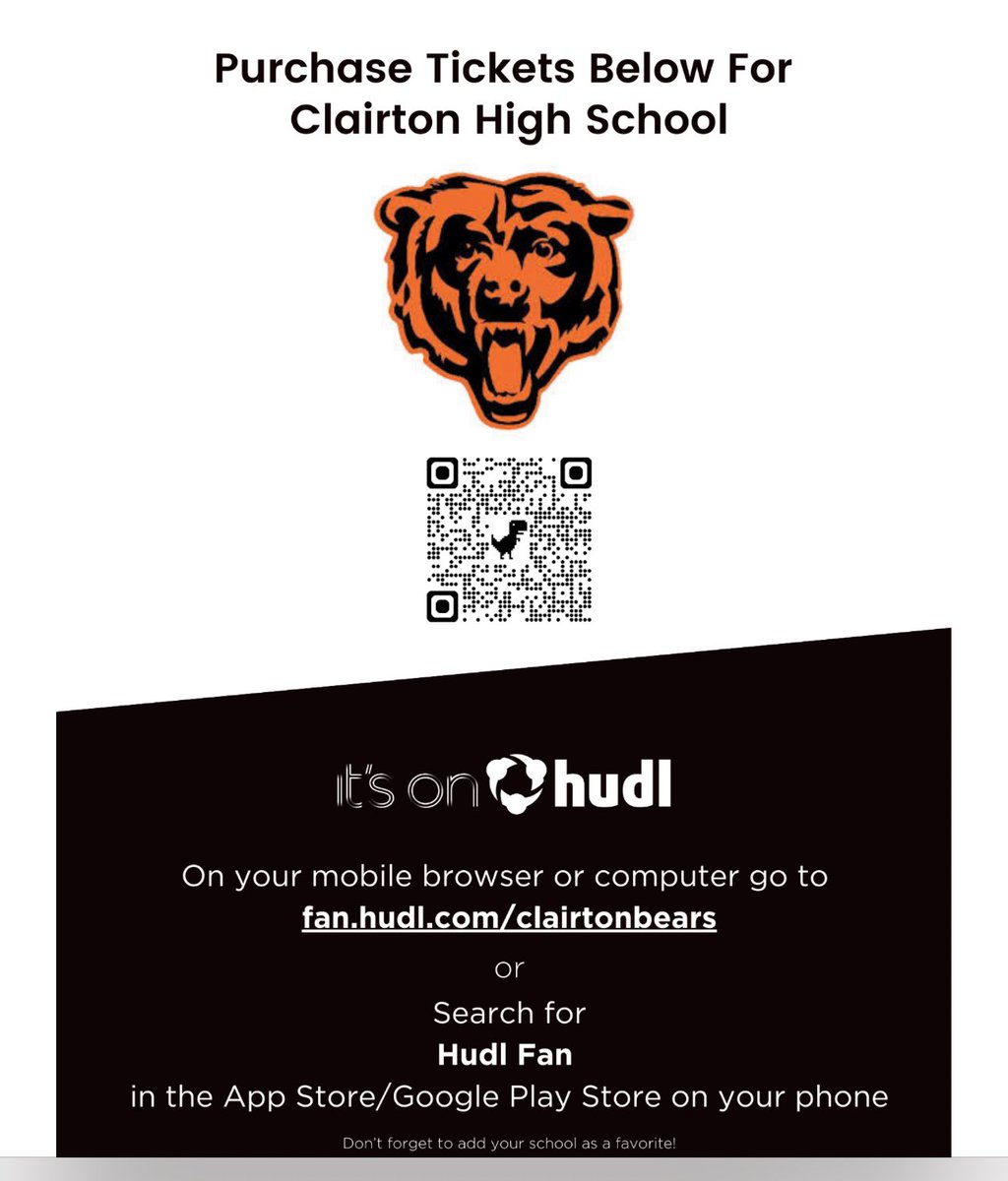 We've gone digital - a limited amount of tickets will be sold at the gate - we encourage fans to use the electronic HUDL service. Plus a new season pass option !!!! fan.hudl.com/usa/pa/clairto… <a href="/Clairtonschool/">Clairton School</a>