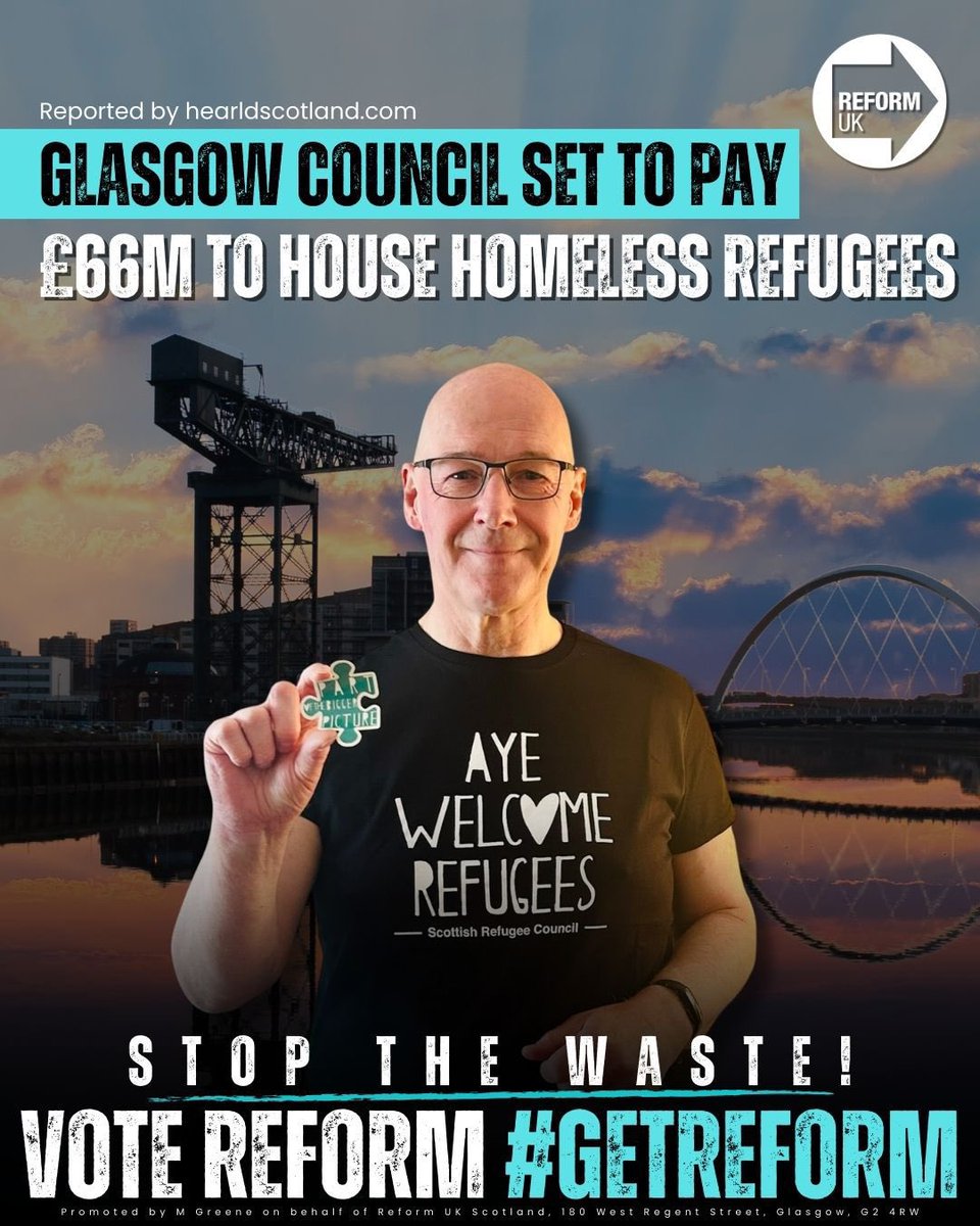 ReformUKScot's tweet photo. Demand for housing homeless refugees is about to sky rocket 🚀 

Glasgow Council could be about to fork out £66m.

Vote Reform. Get Reform. https://t.co/eppz3Q6MDi