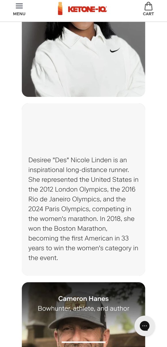 CarminaMurray's tweet photo. @MichaelDBrandt 
Checking out the Ketone IQ website and likely a typo but pretty sure @des_linden didn't complete in the 2024 Olympics. https://t.co/Bna19Sict9