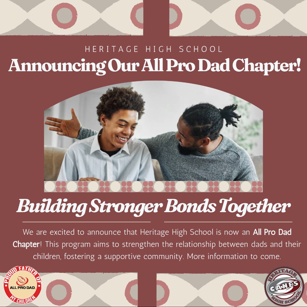 We are excited to share that Heritage is now part of the All Pro Dad Network! 🙌  We will be hosting monthly breakfast for fathers, male mentors, and father figures to strengthen relationships and celebrate #CanePride. 🥞☕

#AllProDad #FamilyEngagement