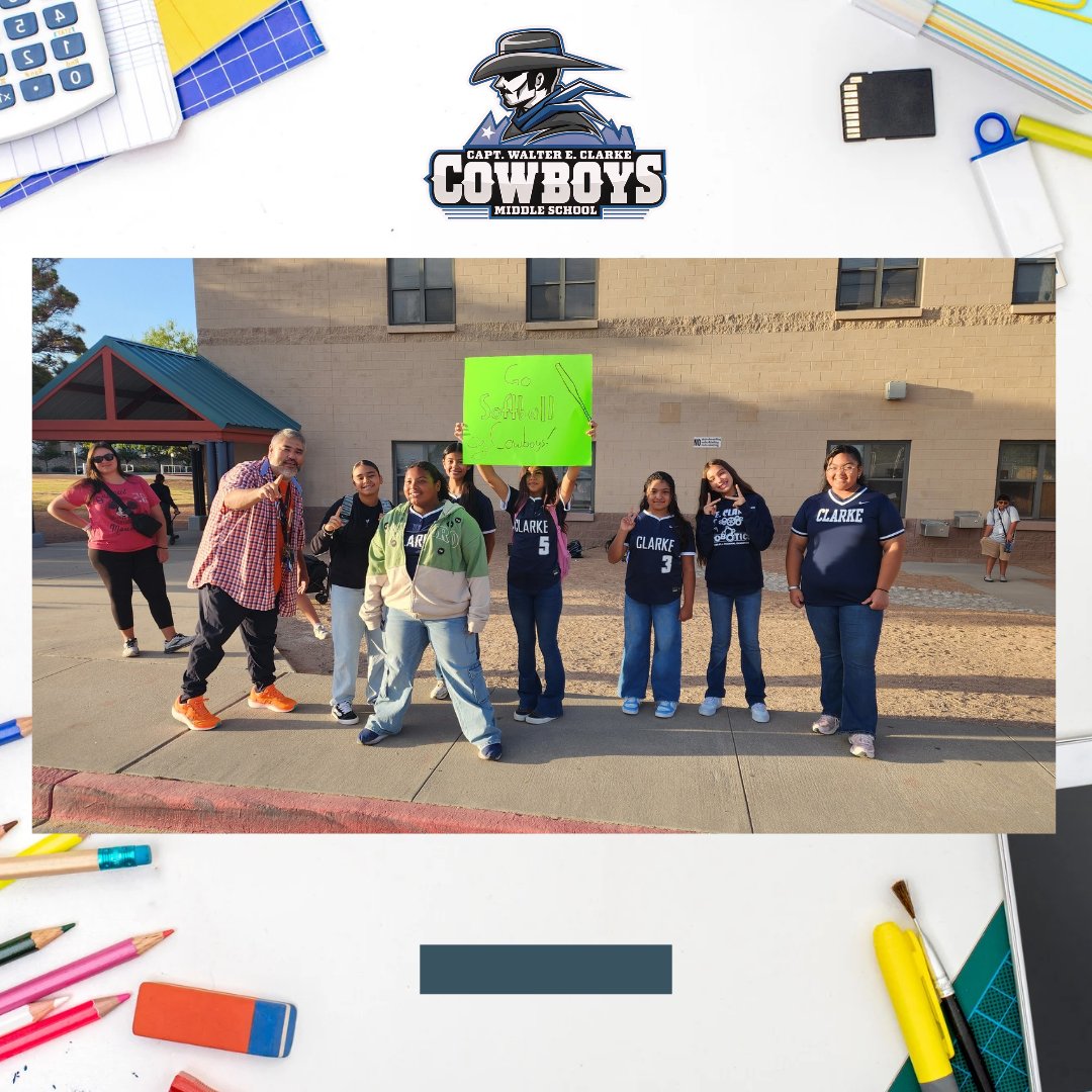 Happy Monday! Thank you Clarke Softball for spreading some early morning cheer at our morning drop-off. Go Cowboys! <a href="/WalterEClarkeMS/">Daniela Palmer</a> <a href="/JEstrada_CMS/">Jessica Estrada</a> #TeamSISD