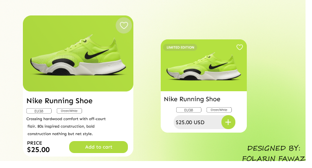 fawazfolarin's tweet photo. Day 12 – Product Card UI 
Designed two versions of a Nike sneaker card 
🅰︎ – Big image, full description &amp; button
🅱︎ – Compact grid card with quick actions

Which one delivers a better shopping experience?
#30DaysUIDesignChallenge #UIDesign #UXDesign https://t.co/JRNbHT6Sgj
