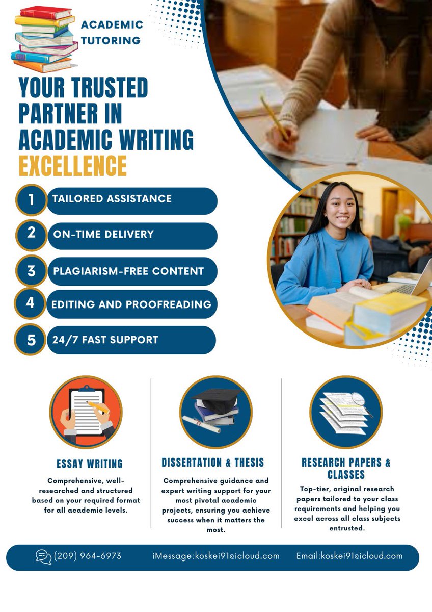 EssayNasrah's tweet image. #fallsemester 
#Biology
#Physics
#Chemistry
#Psychology
#Calculus
#Algebra
#Mathematics
#geometry
#PowerPoint
#Sociology
#literature
#English
#Online class
#Assignment
#homework
#Essay
#Statistics

iMessage: koskei91@icloud.com
Email : koskei91@icloud.com