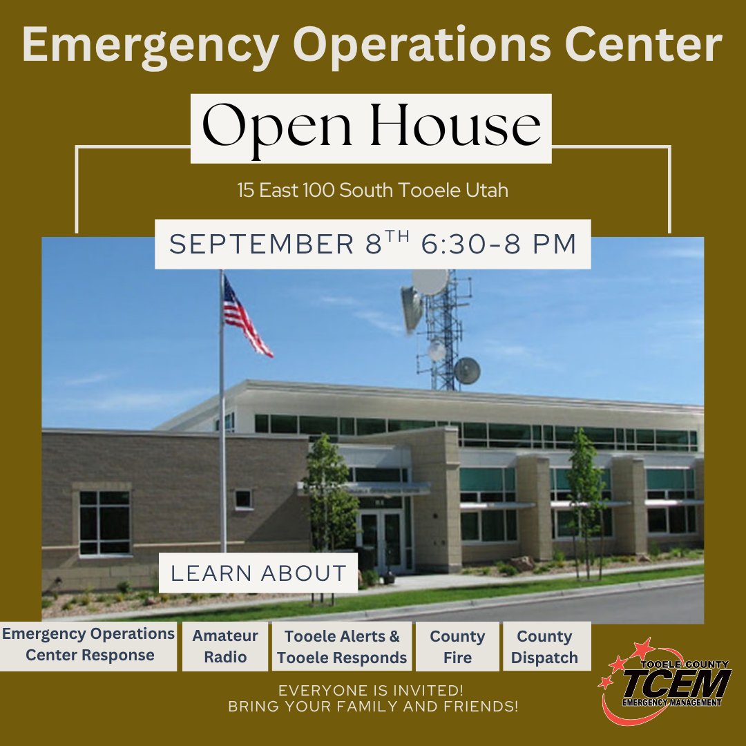 Join us for National Preparedness Month at an Open House on September 8th from 6:30-8 pm. Bring your family and friends! Please Share!