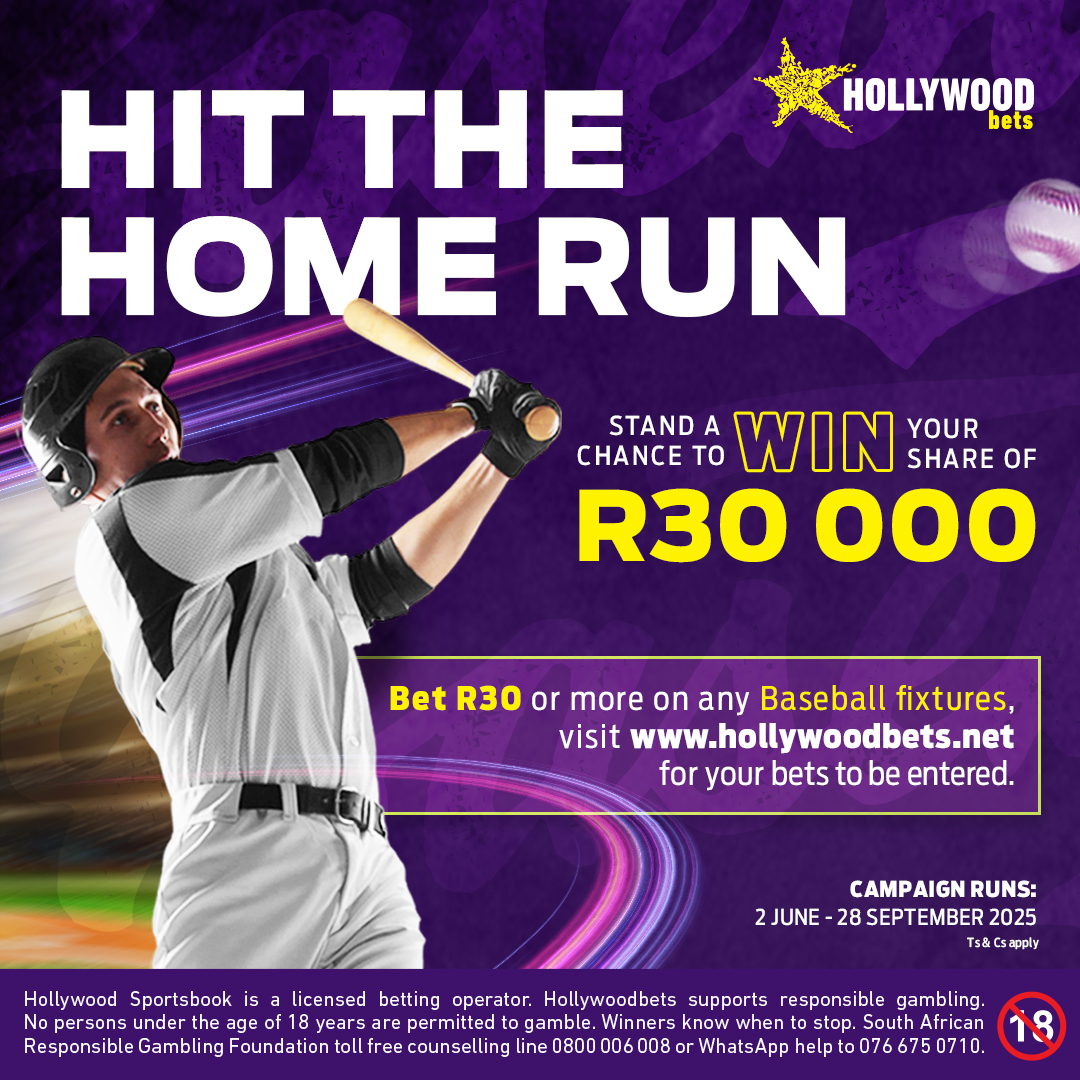 Hollywoodbets's tweet image. Play ball! It’s time to shine on the pitch!  You could score an exciting share of R30 000 in Cash or Betting Vouchers! ⚾

Bet R30+ on any baseball fixture! 

Competition runs: 2 June – 28 September 2025.

Ts &amp;amp; Cs apply.

#HWBTWT #Baseball #CashPrizes #BettingVouchers