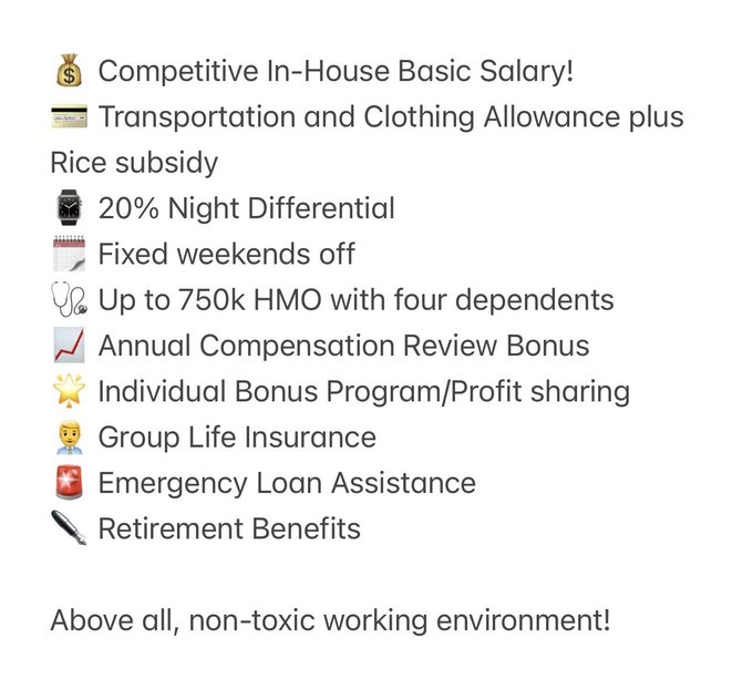 dktwts's tweet photo. hello may naghahanap pa ba ng csr role here?
- at least 1 year of exp
- degree holder and can pass assessment
- up to 40k basic salary + allowances

open po kami, in-house health, pension and insurance US company.

dm me po for details
#hiring https://t.co/ANPANn9W29
