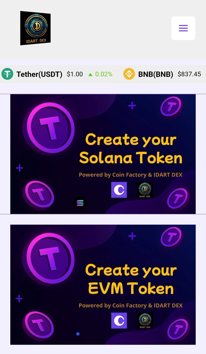 🚨Loyal #IDART Community and Users, IDART DEX is really the most complete Multichain DEX/Exchange of the Crypto market!

We have the pleasure to announce another amazing new feature, just launched in our DEX platform (idartdex.xyz)!! 📈🌐

Now you can Create Any Token