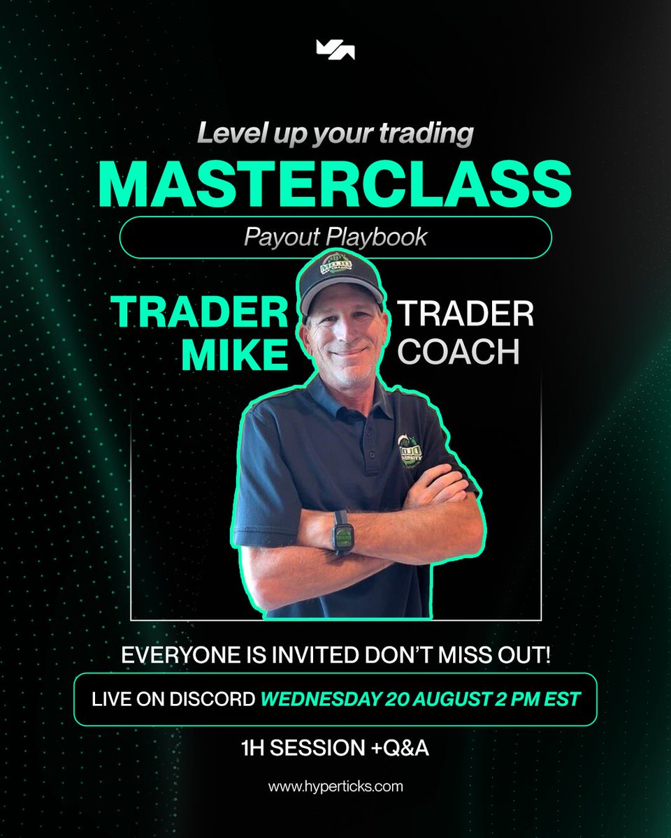 Hyper Ticks (@hyperticks) on Twitter photo ๐ Episode 3 of Level Up Your Trading โ Masterclass with Trader Mike ๐
๐
Wednesday, 20 August | 2 PM EST
๐ Live on Discord
Learn the Payout Playbook in a 1-hour session + Q&A with our Trader Coach, <a href="/ProTrader_Mike/">ProTrader_Mike</a> .
๐ Special for Attendees:
All participants will be entered ๐ Episode 3 of Level Up Your Trading โ Masterclass with Trader Mike ๐
๐
Wednesday, 20 August | 2 PM EST
๐ Live on Discord
Learn the Payout Playbook in a 1-hour session + Q&A with our Trader Coach, <a href="/ProTrader_Mike/">ProTrader_Mike</a> .
๐ Special for Attendees:
All participants will be entered