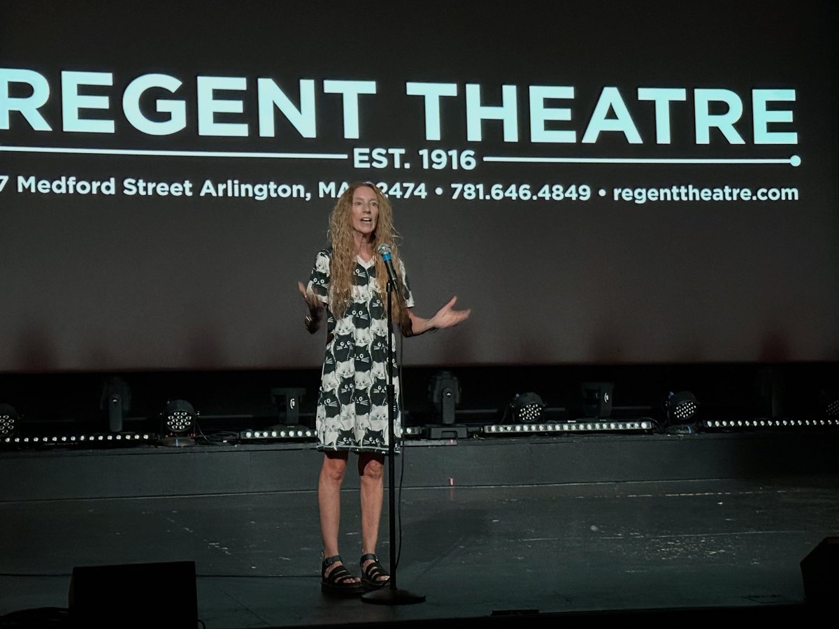 On stage at the <a href="/RegentTheatreMA/">Regent Theatre Arlington</a> answering cat behavior questions as part of the Cat Video Fest.