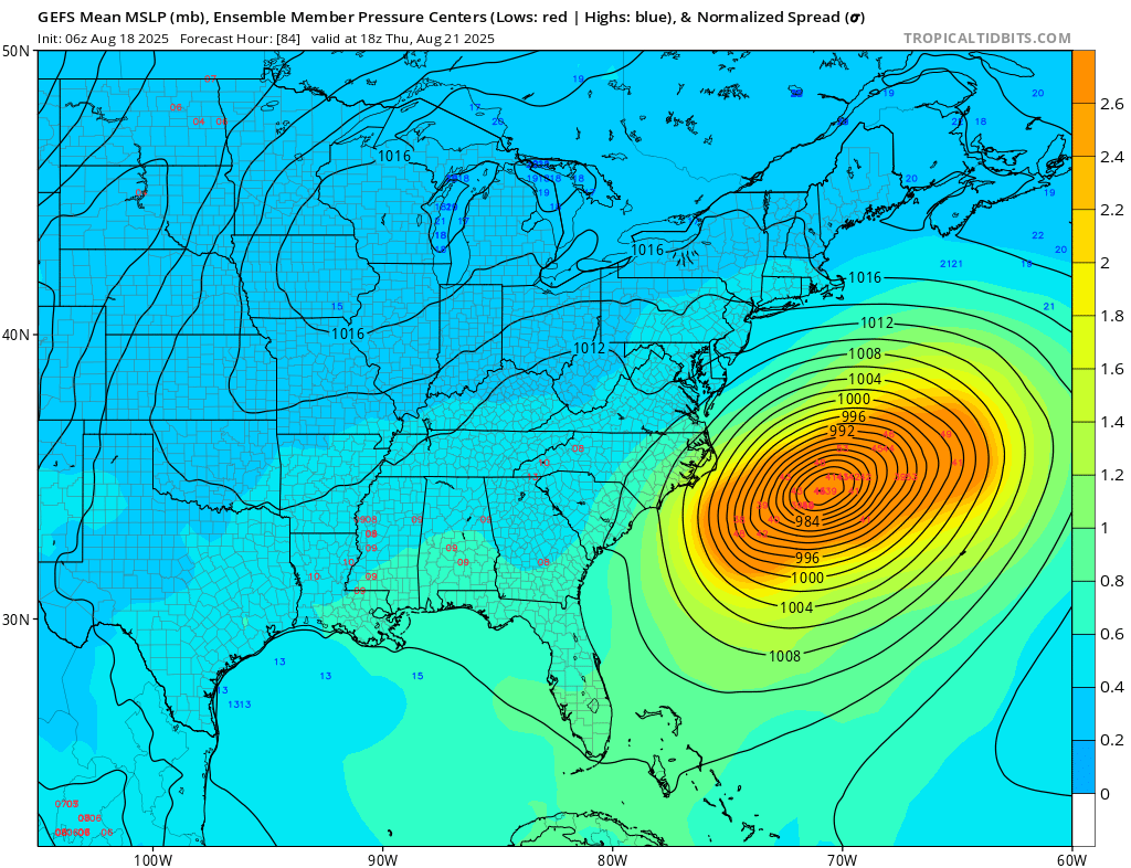 With these members alone, you can already expect significant impacts to the OBX. However, models continue to slow to timing of the trough, allowing #Erin to creep further west. The more west the storm goes, even barely, impacts significantly increase. Not the best situation.