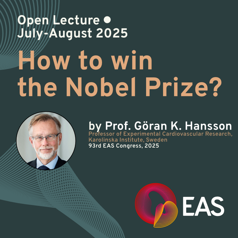 At #EASCongress2025 in Glasgow, Prof. Göran K. Hansson wowed the audience with his talk “How to win a Nobel Prize?”: eas.to/OpenJul25. Drawing on his Nobel Committee experience, he revealed what it really takes: rigorous standards, groundbreaking discoveries, and the long