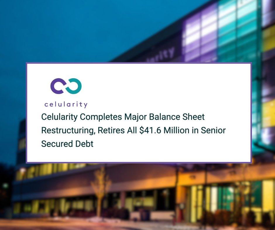 We have successfully monetized Celularity’s intellectual property assets to retire the Company’s senior secured debt in its entirety while retaining exclusive use of the assets for our cell therapy, advanced biomaterials, and biobanking businesses. 

globenewswire.com/news-release/2…