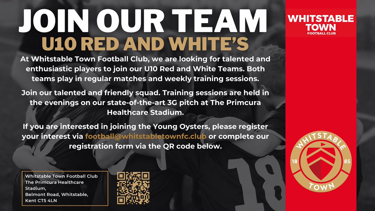 U10 Red &amp; White Teams Want You! 🔴⚪
Think you’ve got the talent, energy, and commitment to shine on the pitch?

We’re looking for skilled young players to join our U10 Red &amp; White squad for the upcoming season!

Please fill in the form below and a member of the team will be